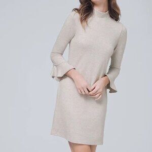 White House Black Market Cozy Shift Dress with Mock Neck Heather Beige XS